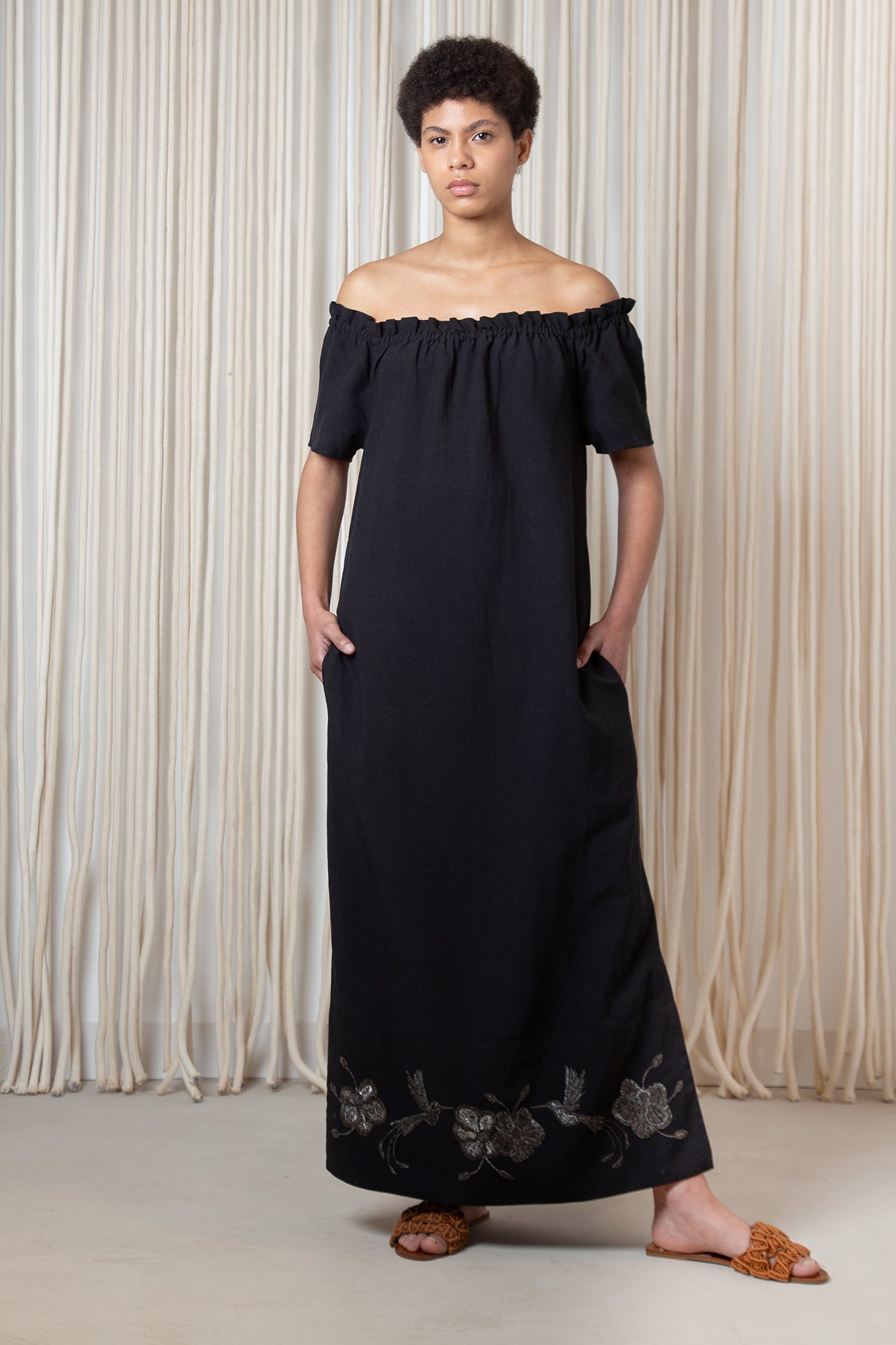 Logan Dress in Black - Hand-Embroidered Midi Dress | Sitka Semsch Logan Dress in Black - Hand-Embroidered Midi Dress | Sitka Semsch