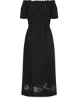 Logan Dress in Black – Hand-Embroidered Midi Dress with Bateau Neckline