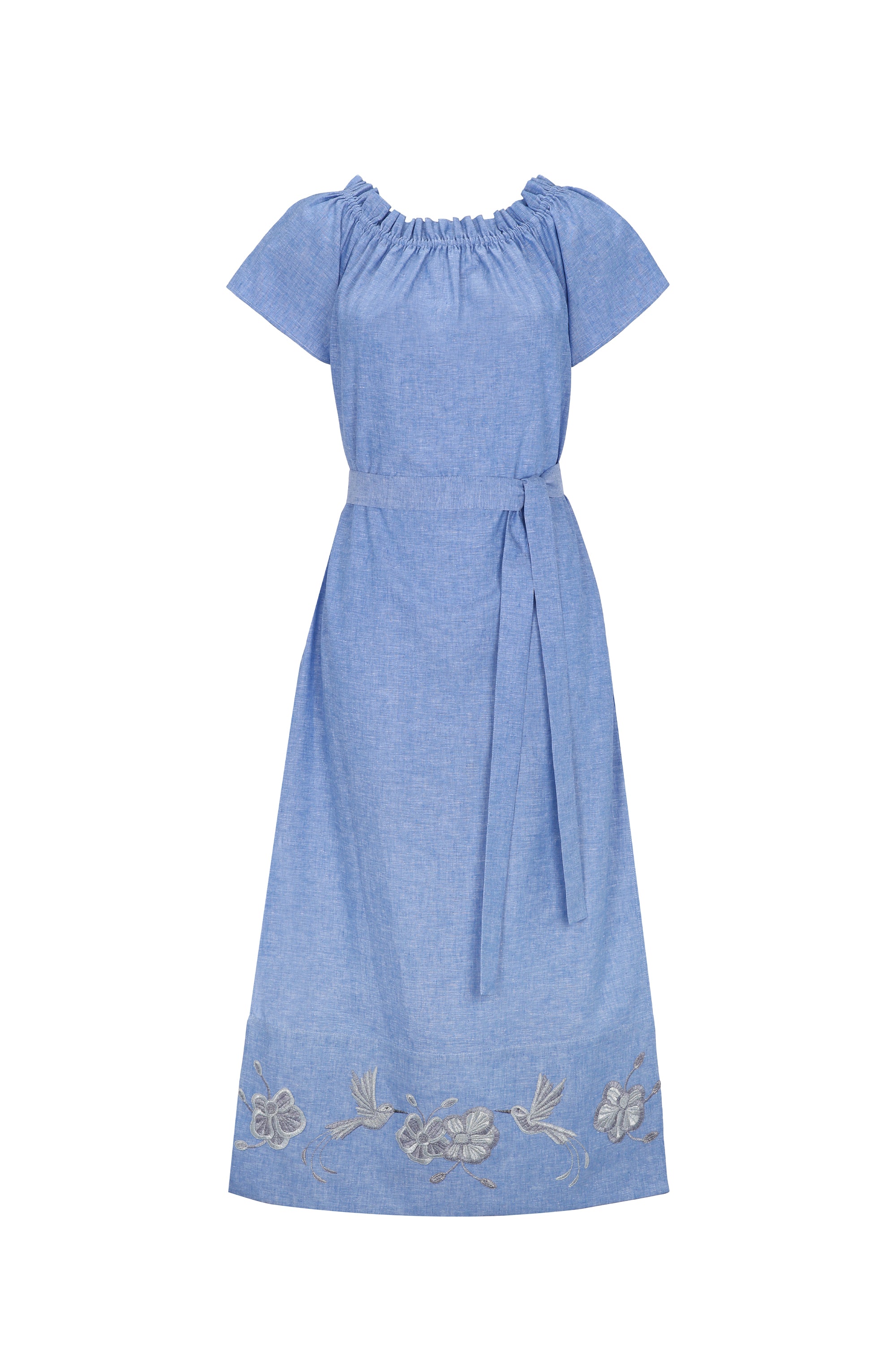 Logan Dress – Hand-Embroidered Midi Dress with Bateau Neckline
