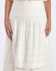 lose-up of the woven texture and tonal hem trim on the Off White Luanda Skirt.