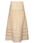 Front view of the Luanda Skirt in Vanilla, showcasing its high-waist and fluid midi silhouette.