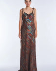 Luhana Maxi Dress with Crochet Tie Details | Print Brown