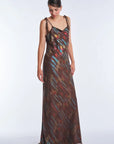 Luhana Maxi Dress with Crochet Tie Details | Print Brown