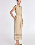 Side silhouette of the Ecru Maki Dress, showcasing its midi length and clean lines