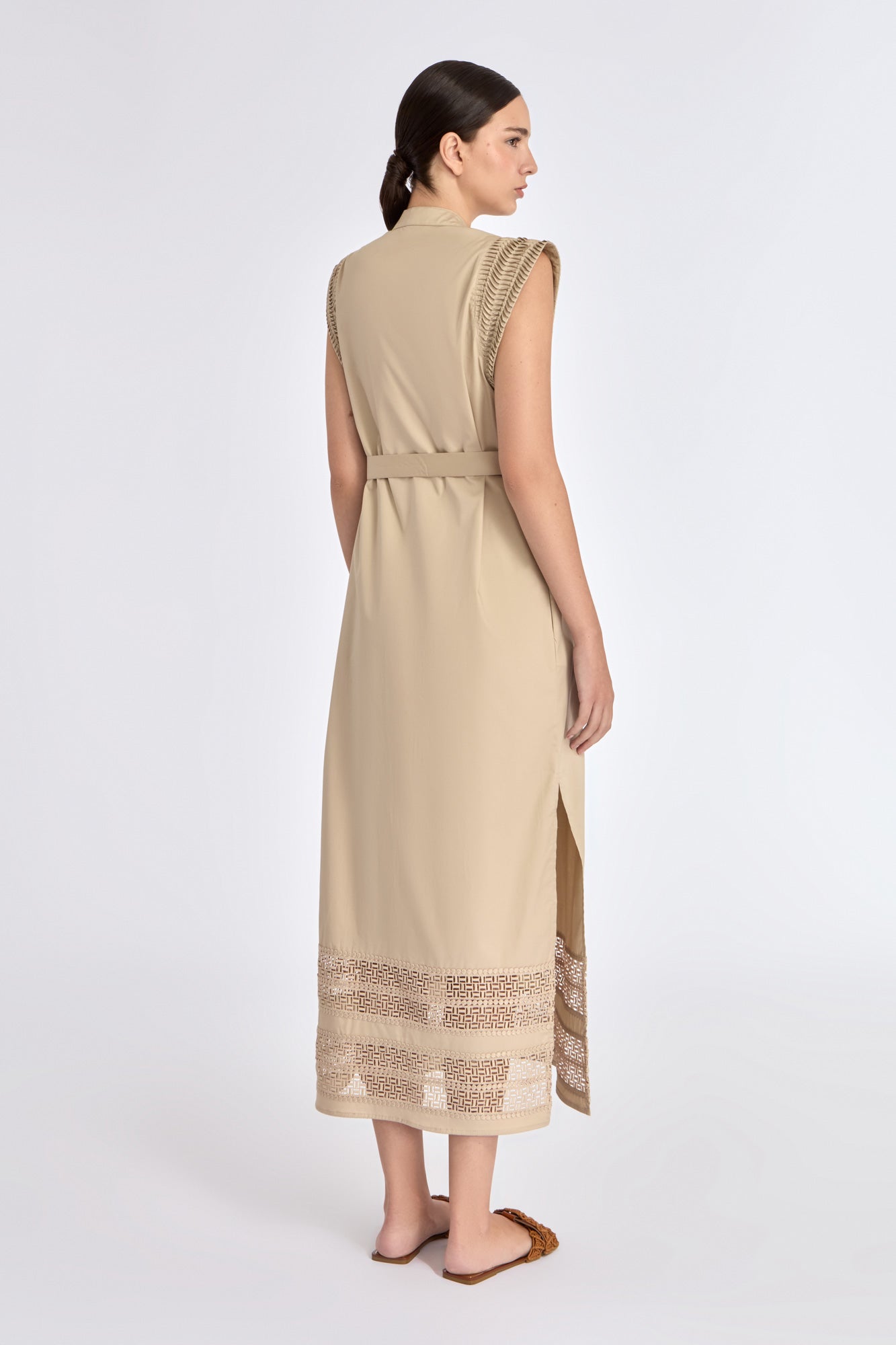 Elegant back view of the Maki Dress in Ecru.