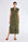 Front view of the Maki Dress in Olive, showcasing its Nehru collar and belted waist.
