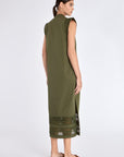 Back view of the Maki Dress, showing the elegant drape of the stretch cotton fabric.