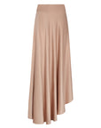 Mariani Skirt in Blush – Flowing asymmetrical silk maxi skirt with wide waistband.