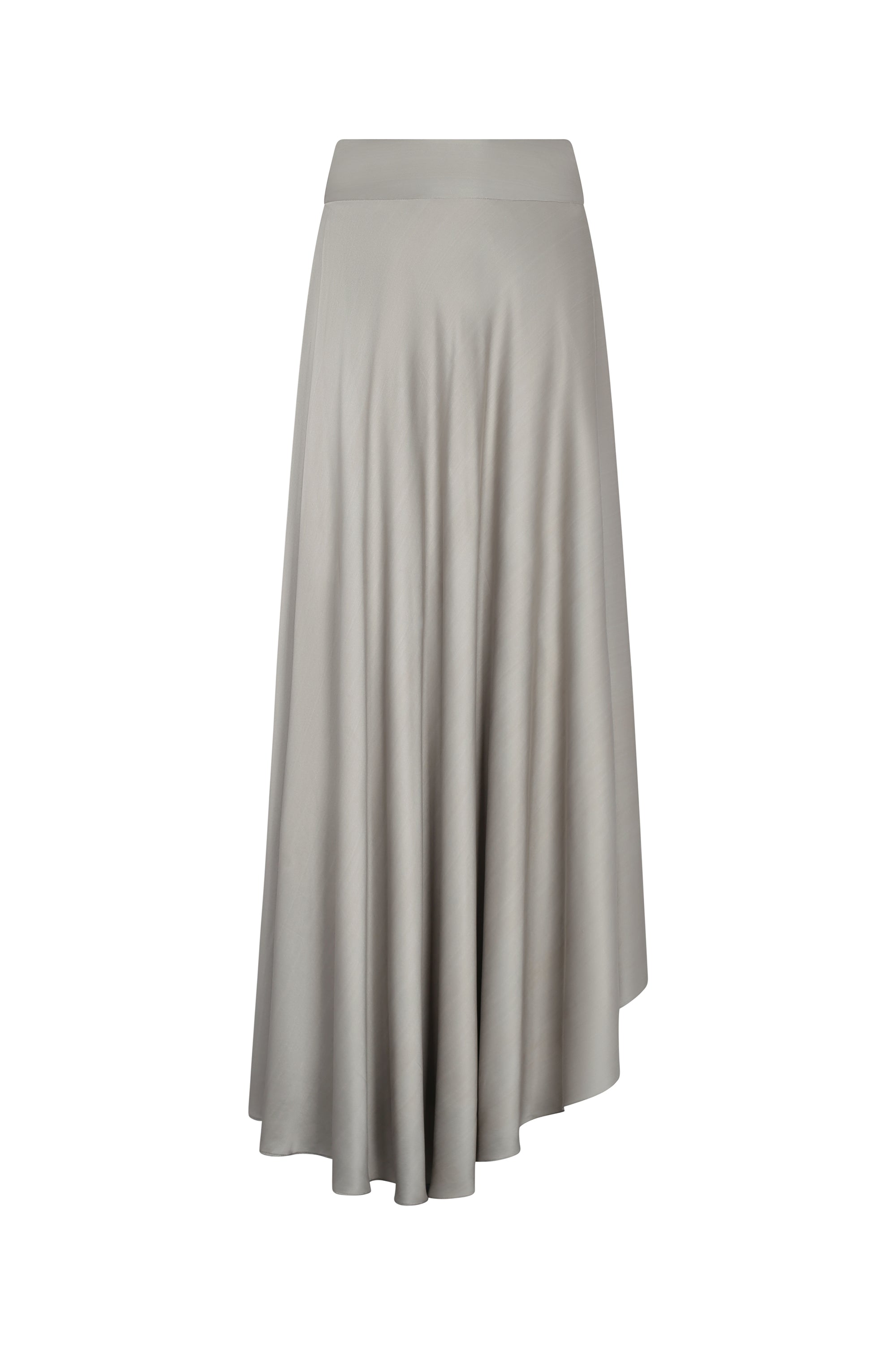 Mariani Skirt in Silver – Timeless asymmetrical silk skirt with a refined silhouette.