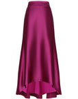 Mayela Skirt in Magenta - Chic Mermaid Asymmetrical Satin Skirt with Back Cut