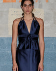 Mayela Fluid Satin Halter Top | Navy
