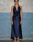 Mayela Fluid Satin Halter Top | Navy
