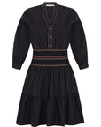 Mercy Cotton Mini Dress with pleated ruffled skirt and elasticated belt in blue and black