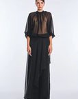 Monica Sheer Silk Blouse with High Neck | Black