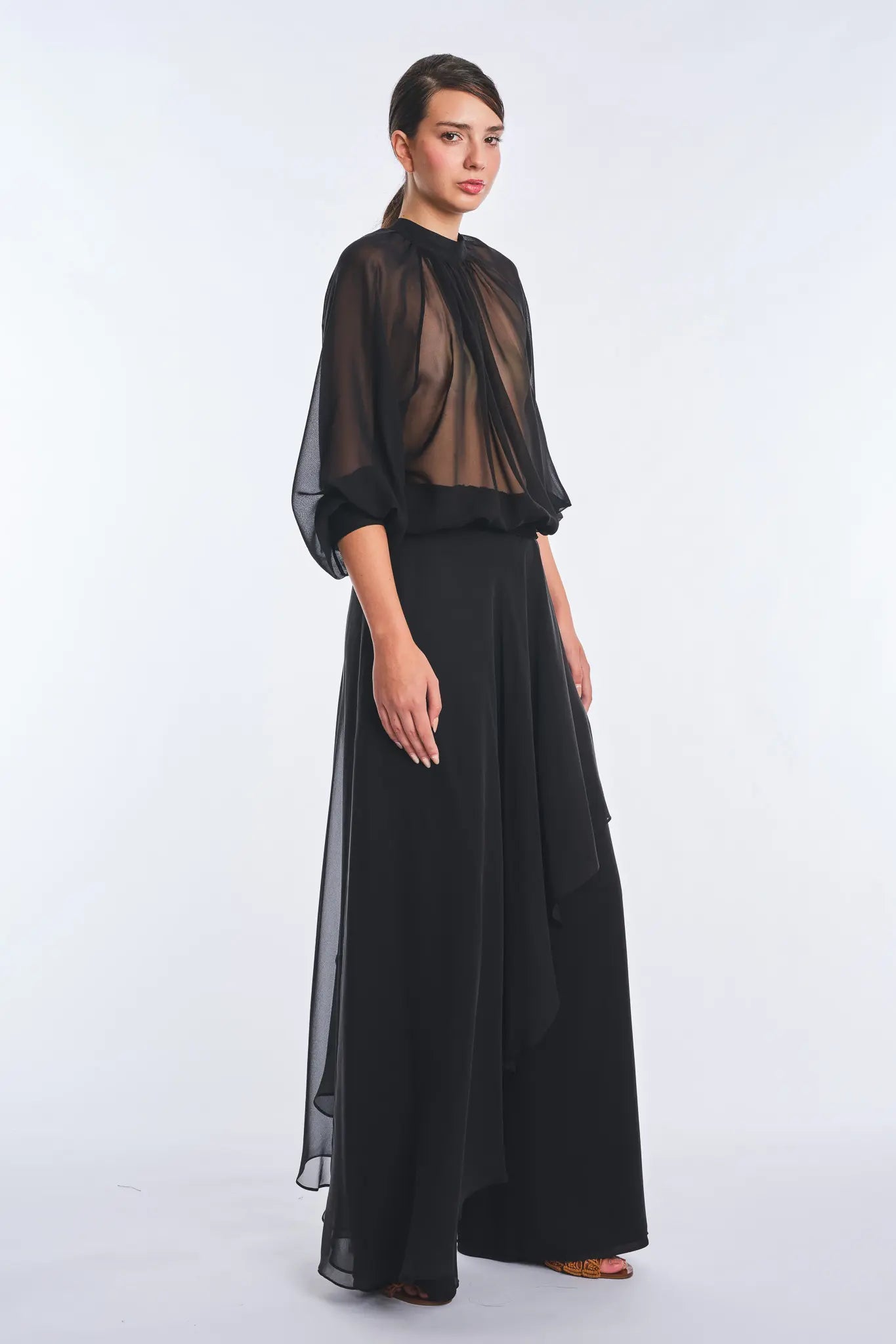 Monica Sheer Silk Blouse with High Neck in Black | Sitka Semsch