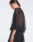 Monica Sheer Silk Blouse with High Neck | Black