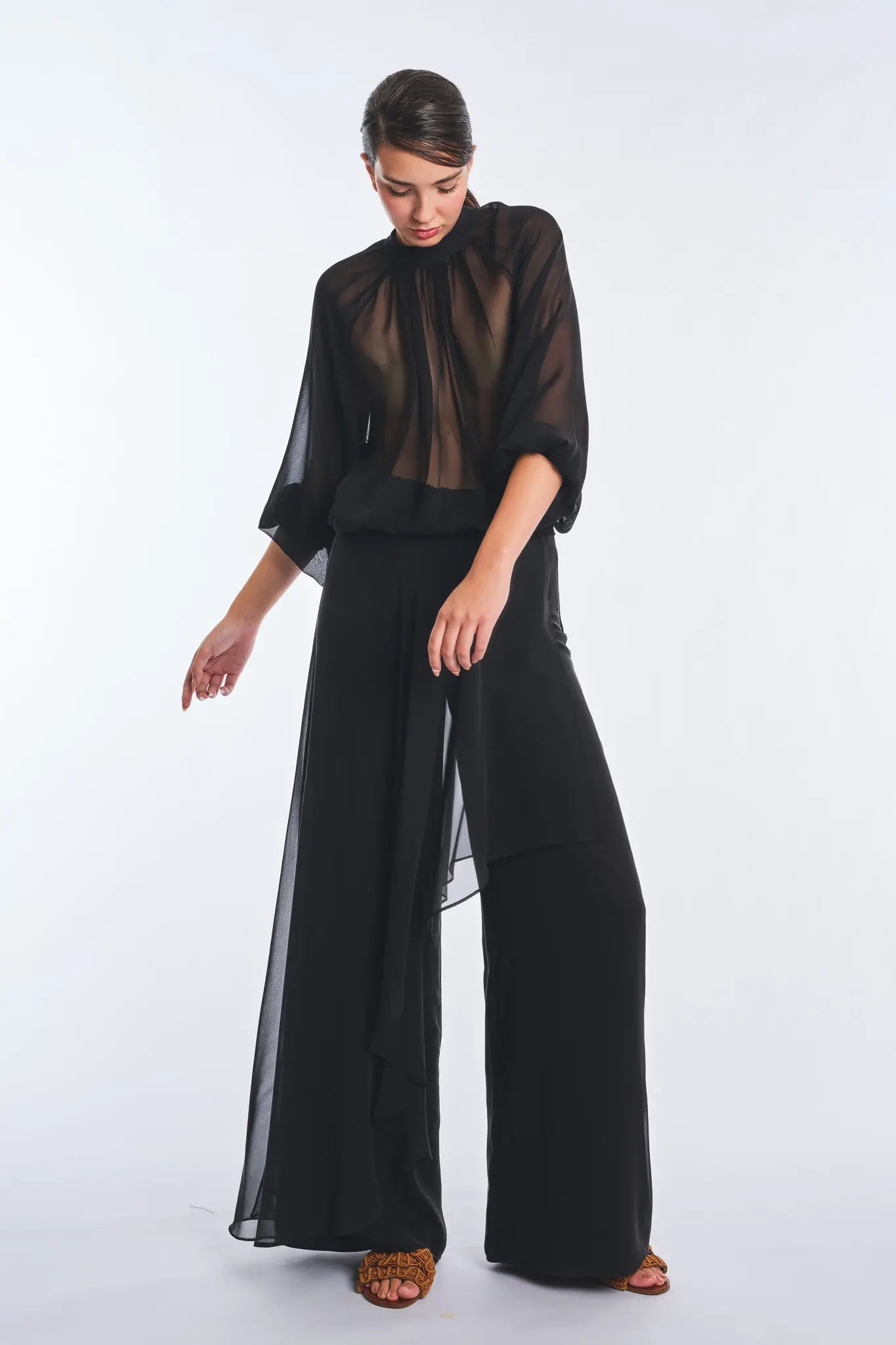 Monica Sheer Silk Blouse with High Neck in Black | Sitka Semsch