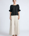 Nery Top in Black – Cotton knit top with short balloon sleeves, round neckline, and soft jersey-pima poplin mix.