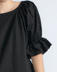 Nery Top in Black – Cotton knit top with short balloon sleeves, round neckline, and soft jersey-pima poplin mix.