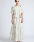 Nery Top in Silver – Cotton knit top with short balloon sleeves, round neckline, and soft jersey-pima poplin mix.