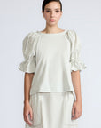 Nery Top in Silver – Cotton knit top with short balloon sleeves, round neckline, and soft jersey-pima poplin mix.