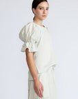 Nery Top in Silver – Cotton knit top with short balloon sleeves, round neckline, and soft jersey-pima poplin mix.