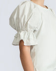 Nery Top in Silver – Cotton knit top with short balloon sleeves, round neckline, and soft jersey-pima poplin mix.