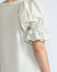 Nery Top in Silver – Cotton knit top with short balloon sleeves, round neckline, and soft jersey-pima poplin mix.