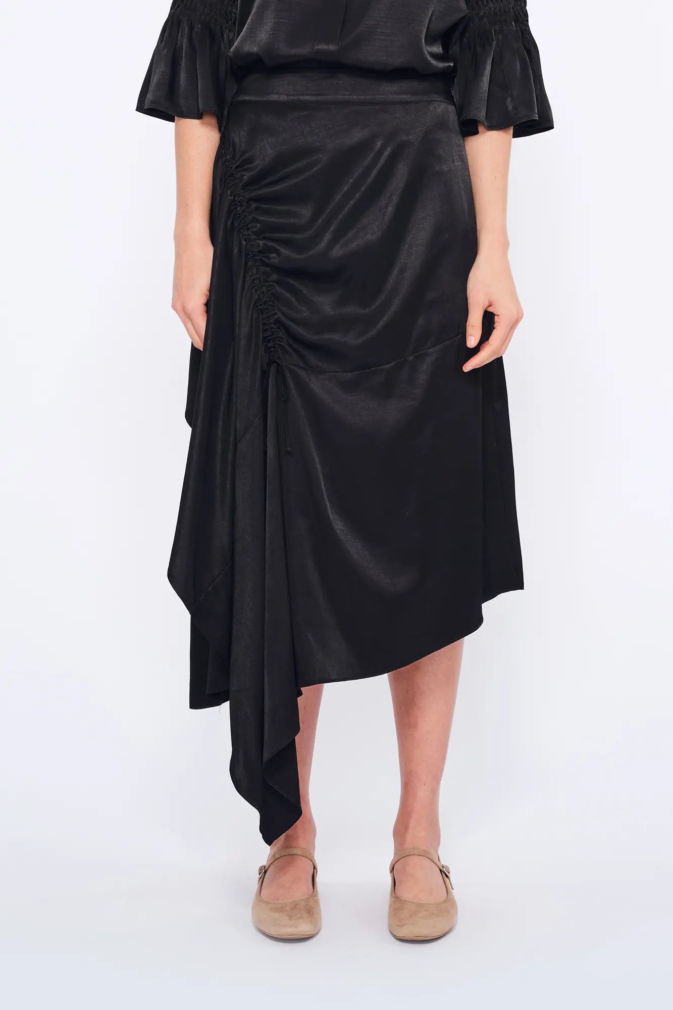 Olenka Asymmetric Ruched Skirt in Black | Sitka Semsch