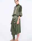 Olenka Asymmetric Ruched Skirt | Olive