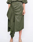 Olenka Asymmetric Ruched Skirt | Olive