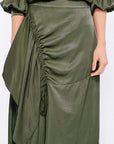 Olenka Asymmetric Ruched Skirt | Olive