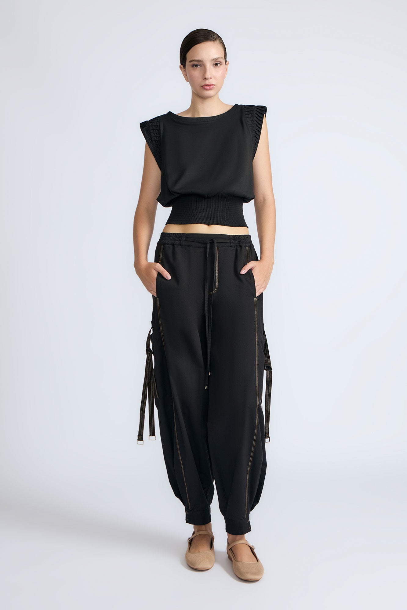 Paloma Pant in Black | Relaxed Fit Cotton Pants with Side Ties