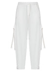 Paloma Pant in Off White – Relaxed cotton pants with patch pockets, contrast stitching, and side ties for a chic silhouette.
