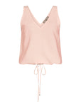 Front view of the Ryan Top in Rose, showcasing its V-neckline and adjustable drawstring waist.
