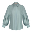 Sierra silk blouse in dark green with a sleek collar and balloon sleeves