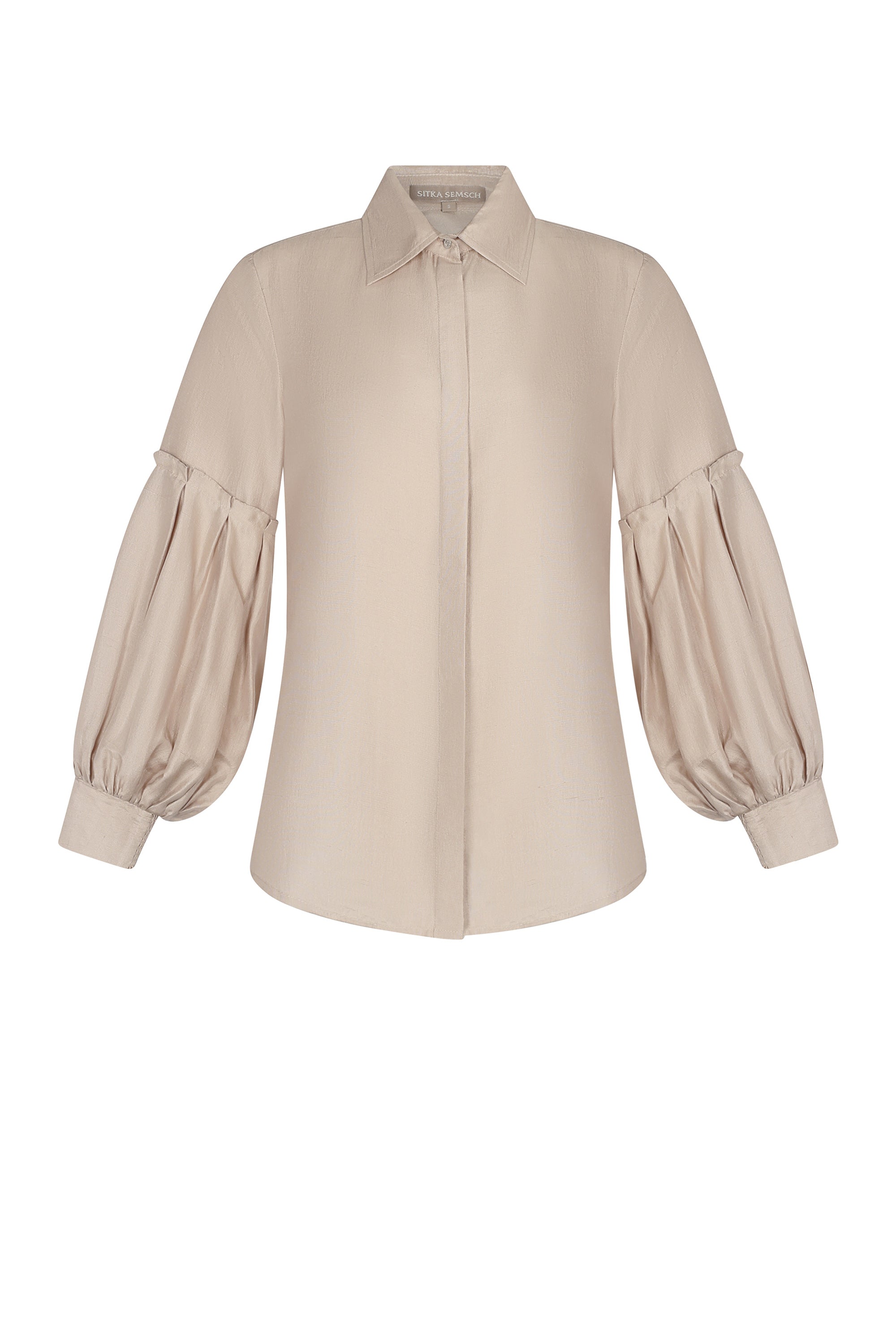 Sierra silk blouse in sand with a timeless silhouette and polished details