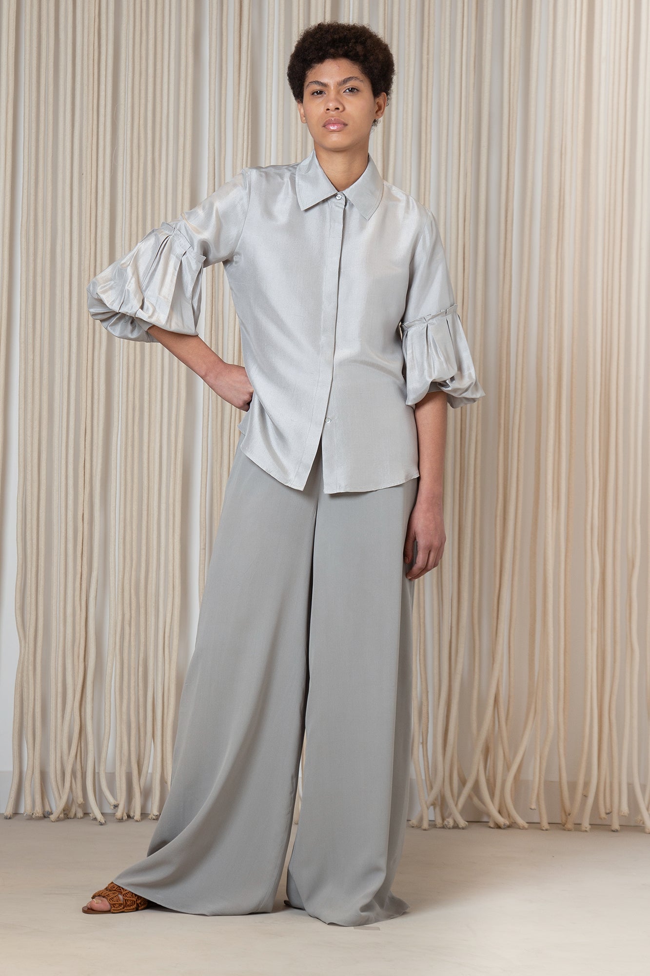 silver dress blouse Sierra Silk Blouse in Silver – Modern Sophistication