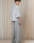 Bellami Pant in Silver – Elegant wide-leg silk pants with flowing silhouette.