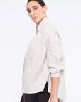 Side profile of the Sand Star Blouse, highlighting the soft, adjustable gathers at the shoulder.