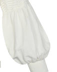 Tiana Jacket in Off White with metal buttons, patch pockets, and balloon sleeves