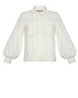 Tiana Jacket in Off White with metal buttons, patch pockets, and balloon sleeves