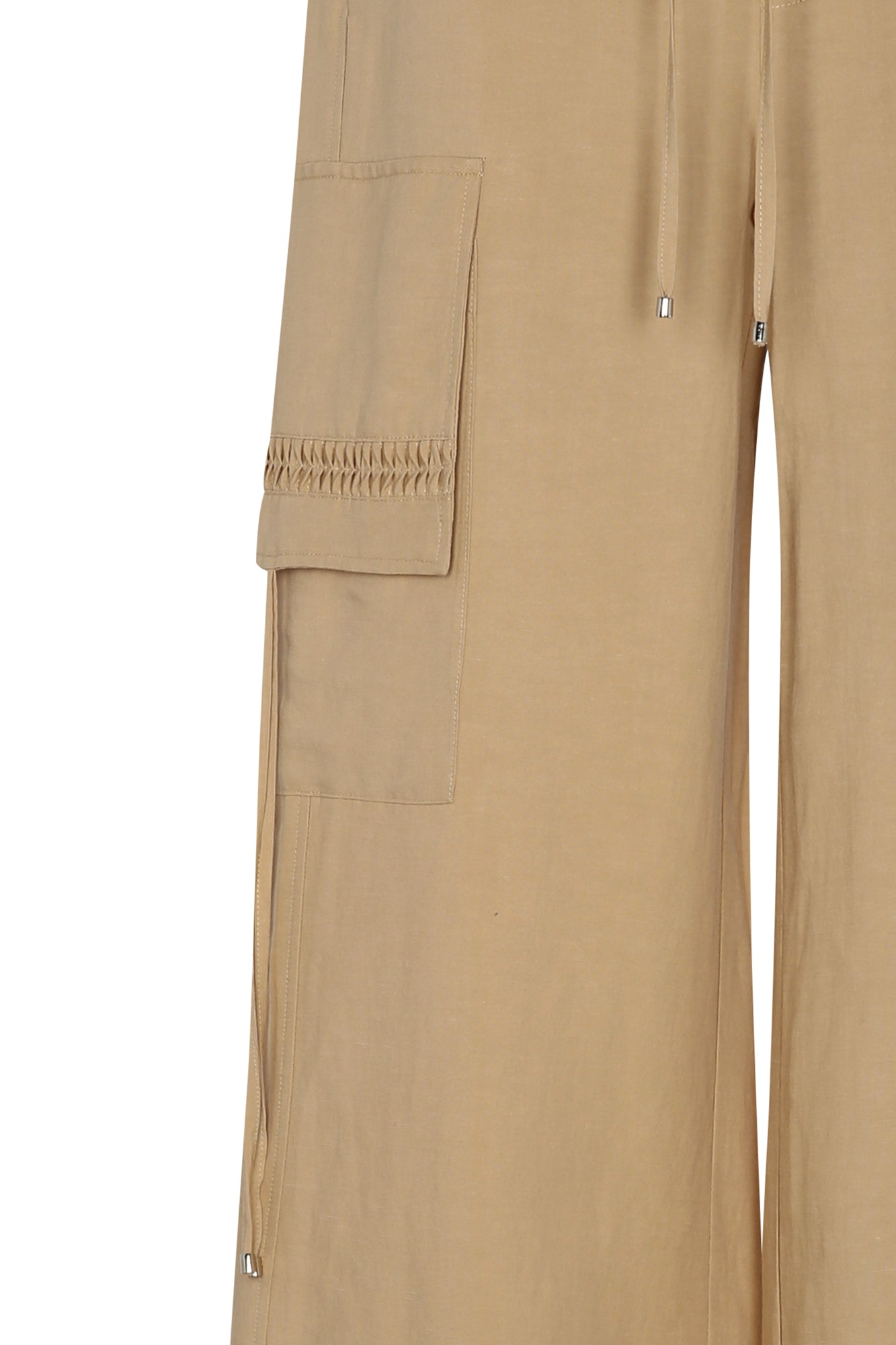 Tiana Wide-Leg Pant in Camel with metal-tipped drawstrings and patch pockets