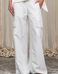 Tiana Wide-Leg Pant in Off White with patch pockets and metal-tipped drawstrings