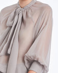 Tiziana Silk Tie-Neck Blouse | Silver