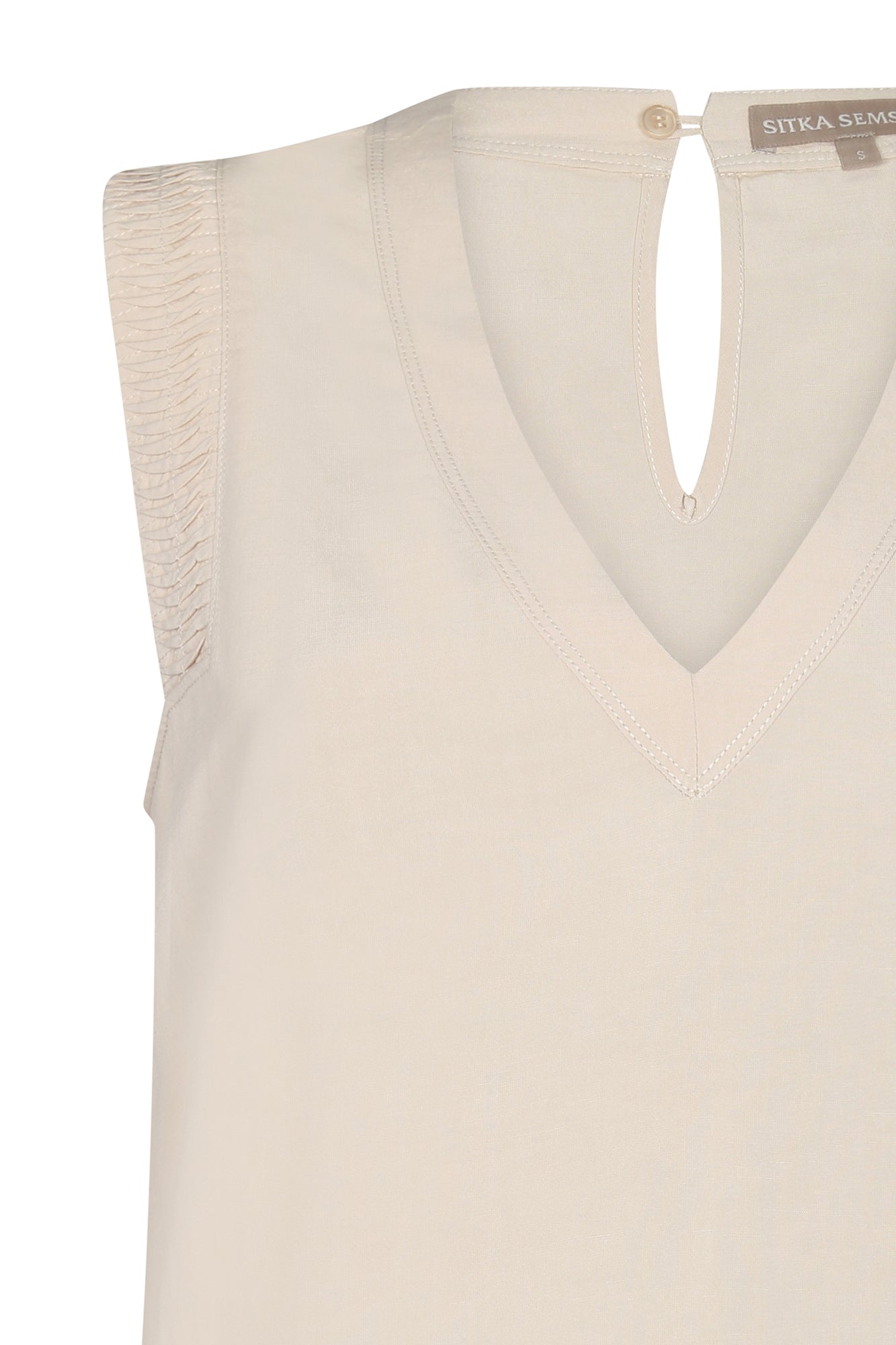Valencia Blouse in Ecru with stitched details and drawstring hem