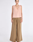Front view of the Valencia Blouse in a delicate Rose hue, showcasing its premium linen blend fabric.