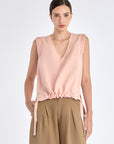 Front view of the Valencia Blouse in a delicate Rose hue, showcasing its premium linen blend fabric.