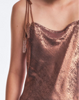 Zahara Metallic Crochet-Tie Maxi Dress | Copper