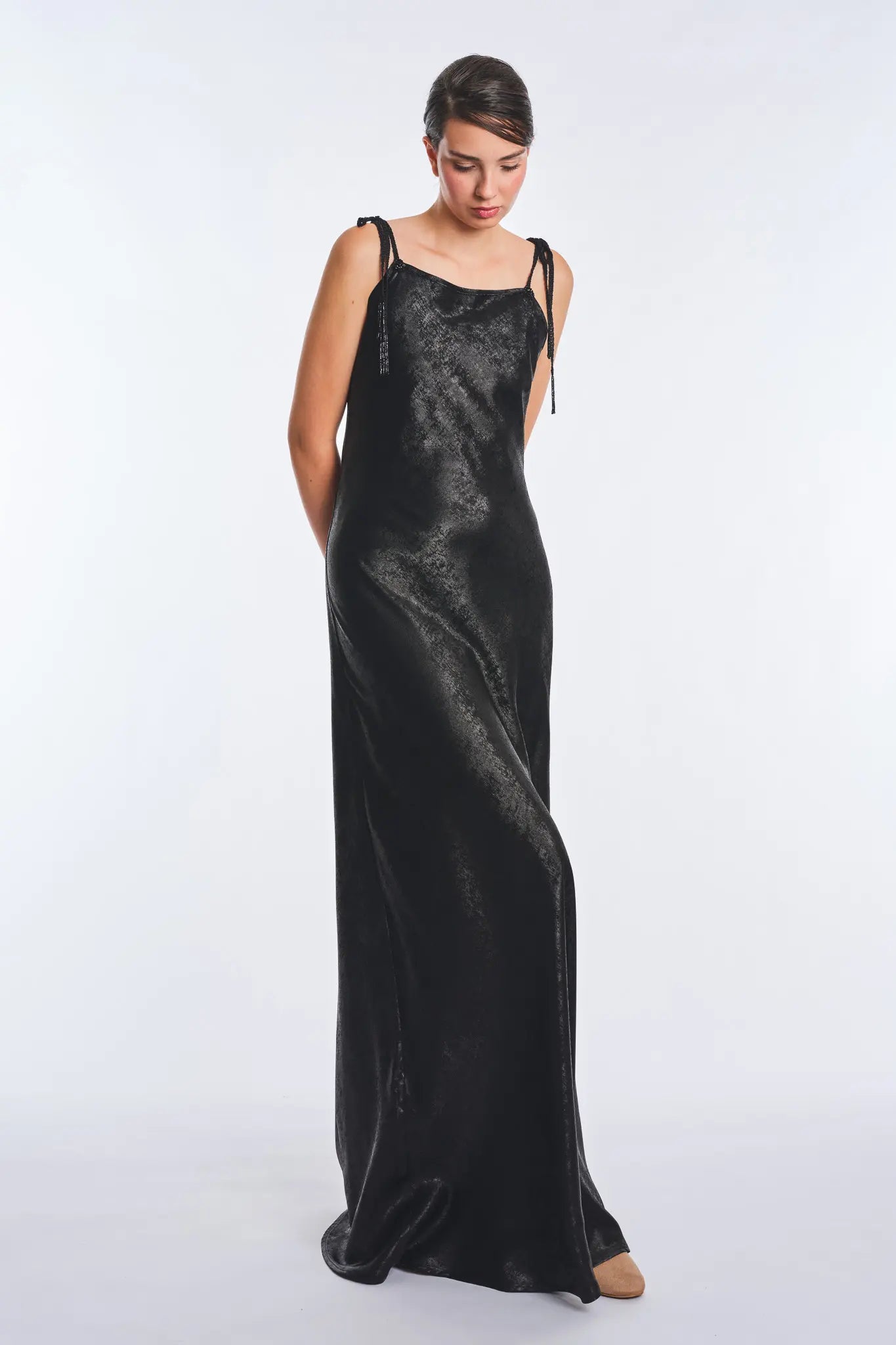 Zahara Metallic Maxi Dress in Black